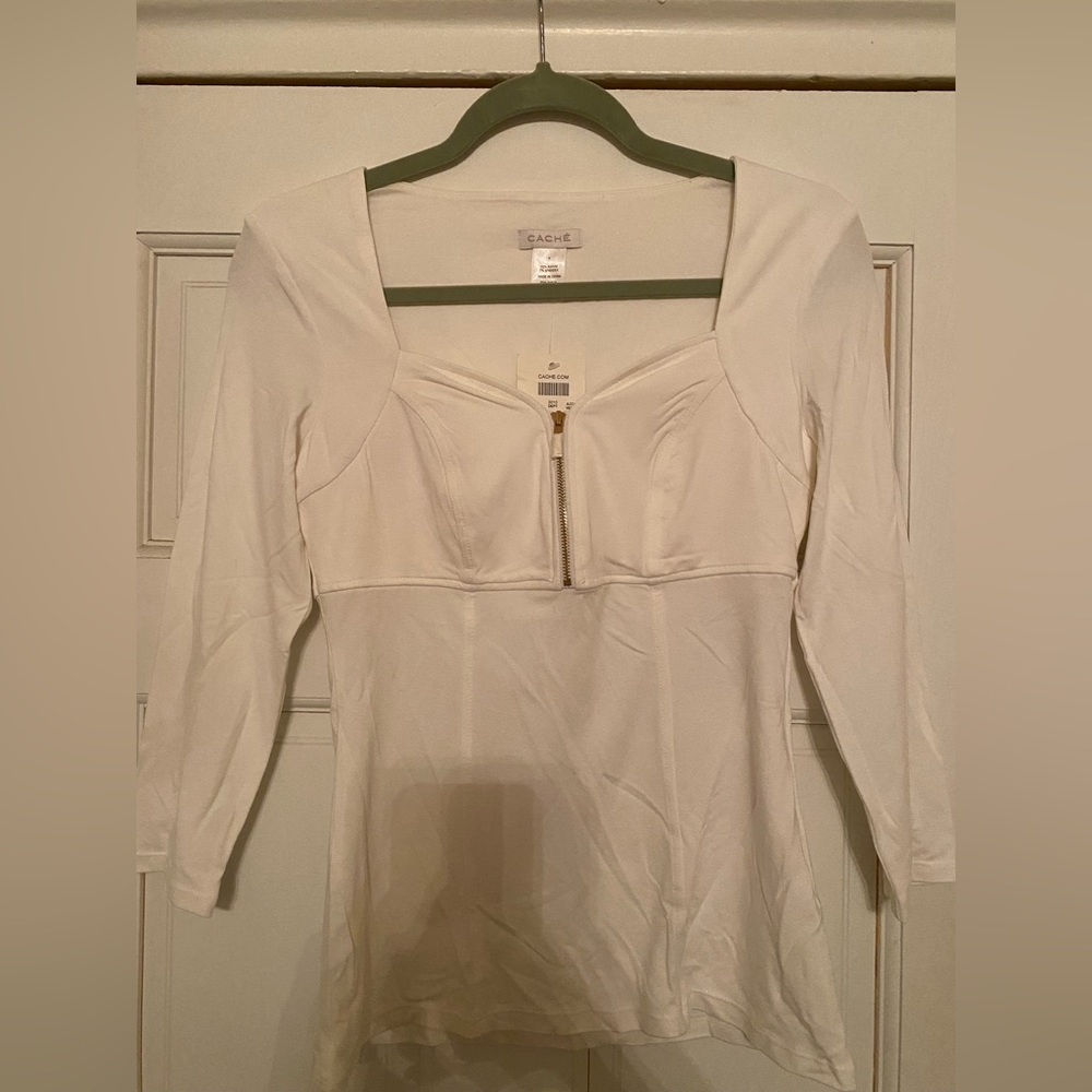 Cache new white top with zipper. Size S